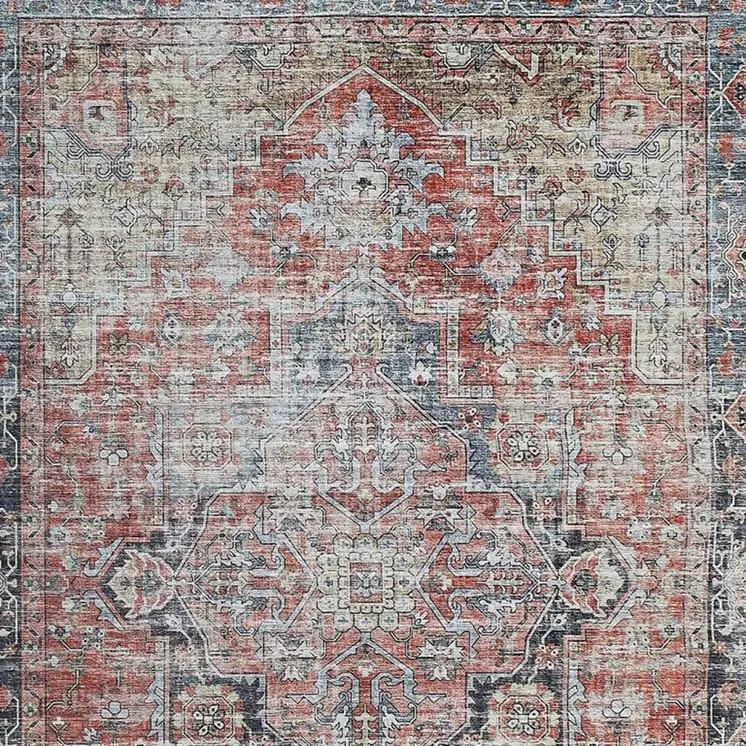 8' X 10' Blue and Ivory Oriental Power Loom Distressed Washable Area Rug