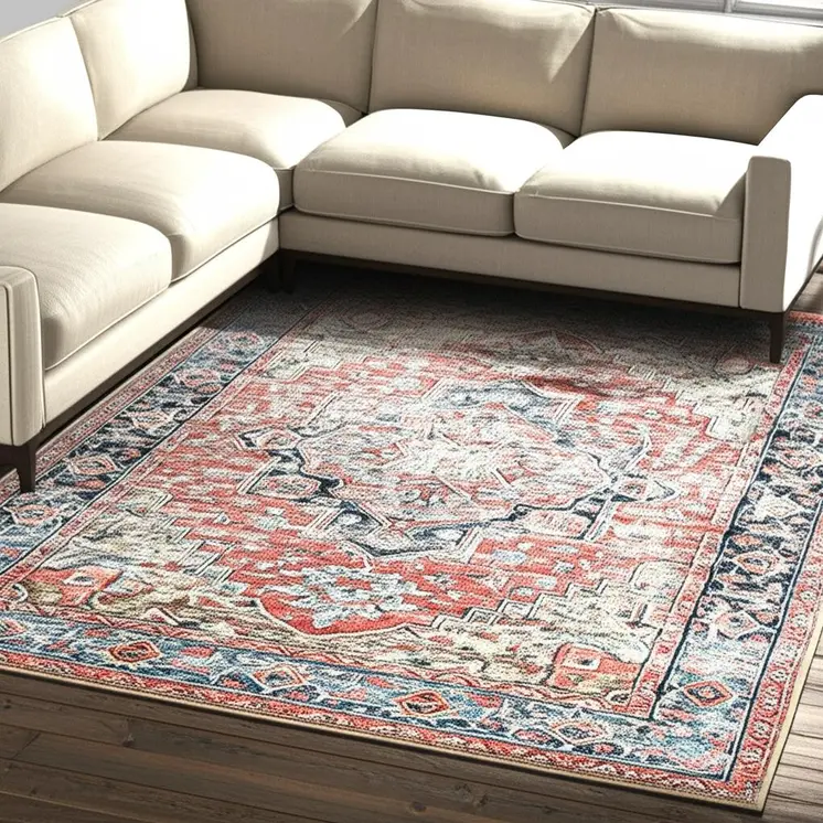 8' X 10' Blue and Ivory Oriental Power Loom Distressed Washable Area Rug