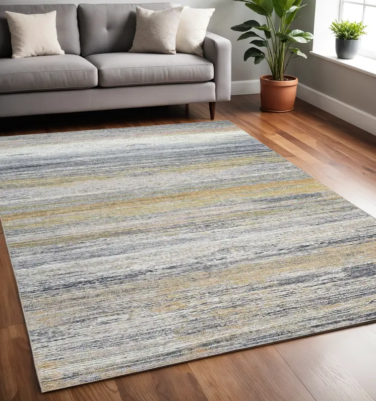5' X 8' Gold Abstract Stain Resistant Area Rug