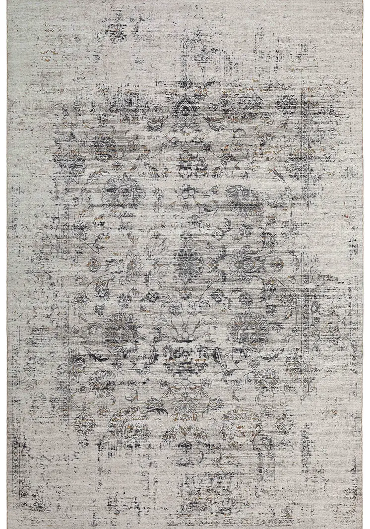 5' X 8' Beige Oriental Distressed Stain Resistant Area Rug