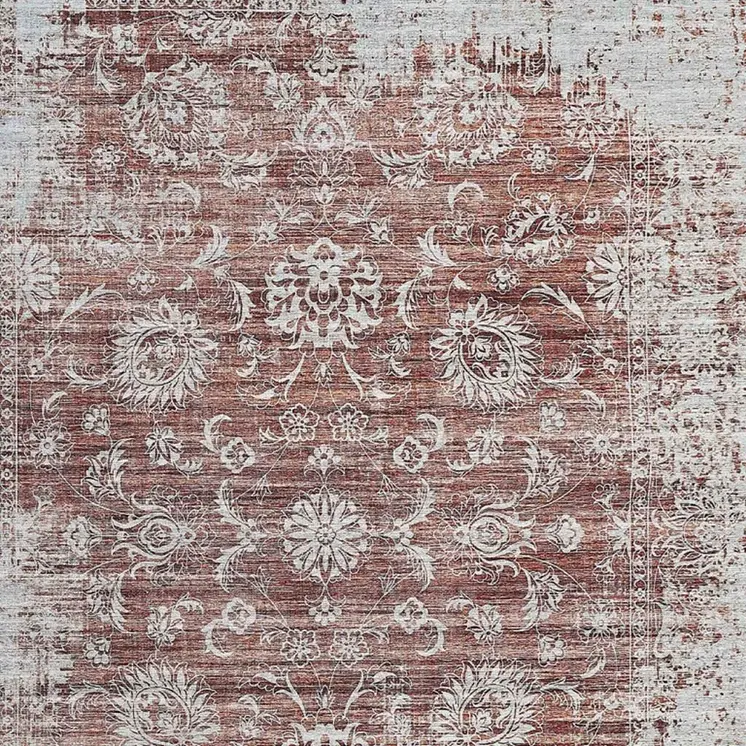 4' X 6' Rust Oriental Distressed Stain Resistant Area Rug