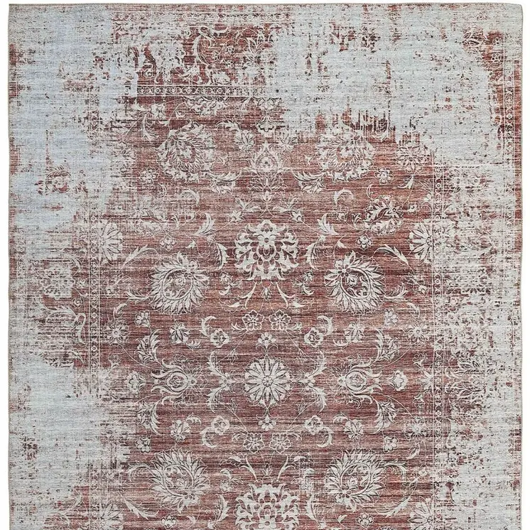 4' X 6' Rust Oriental Distressed Stain Resistant Area Rug