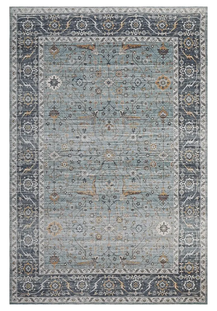 5' X 8' Sage Oriental Power Loom Stain Resistant Area Rug