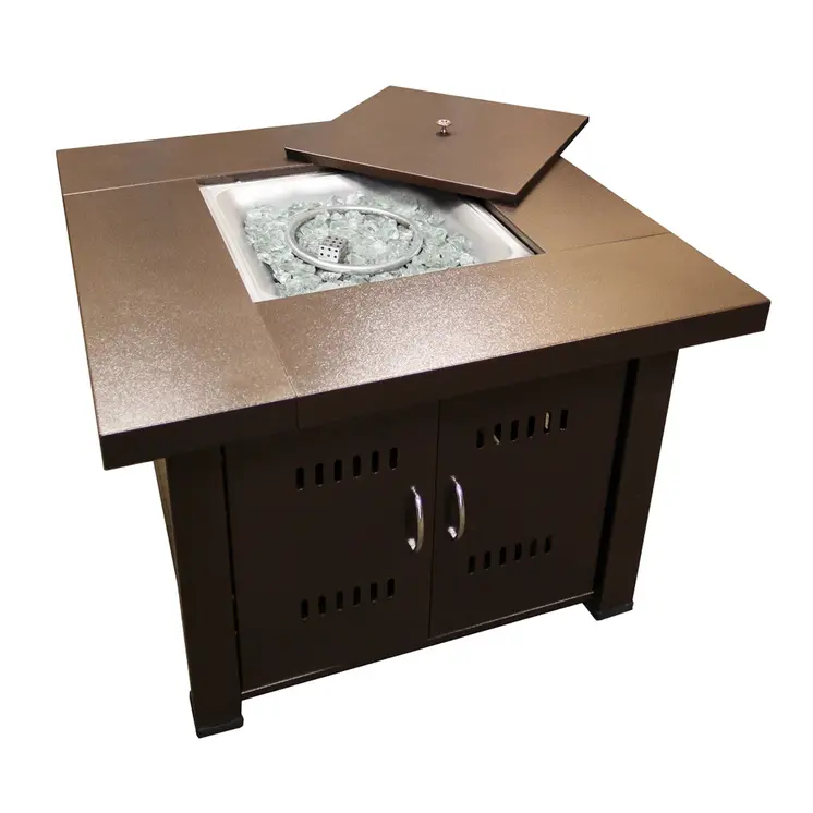 40000 BTU 38" Antiqued Bronze Steel Propane Square Fire pit table With Cover