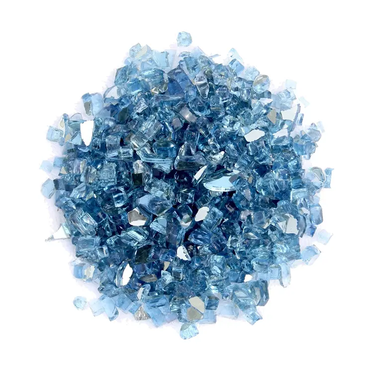 Sky Blue Round Reflective Fire Pit Glass