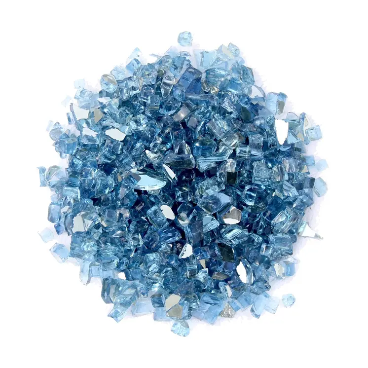 Sky Blue Round Reflective Fire Pit Glass