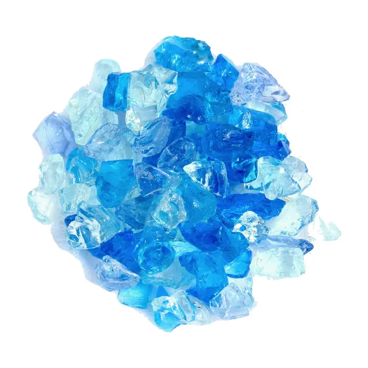 Blue Round Reflective Fire Pit Glass