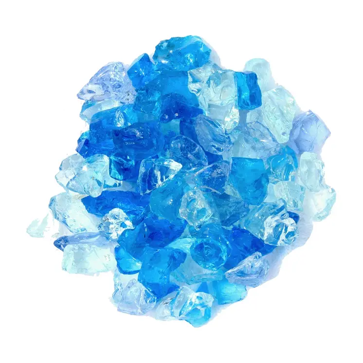 Blue Round Reflective Fire Pit Glass