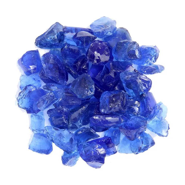 Blue Round Reflective Fire Pit Glass