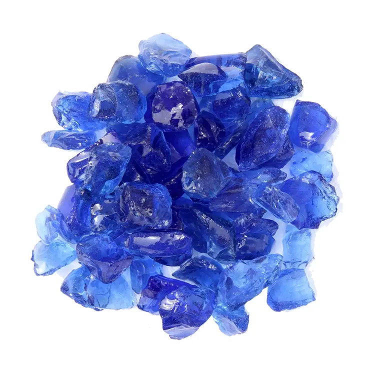 Blue Round Reflective Fire Pit Glass