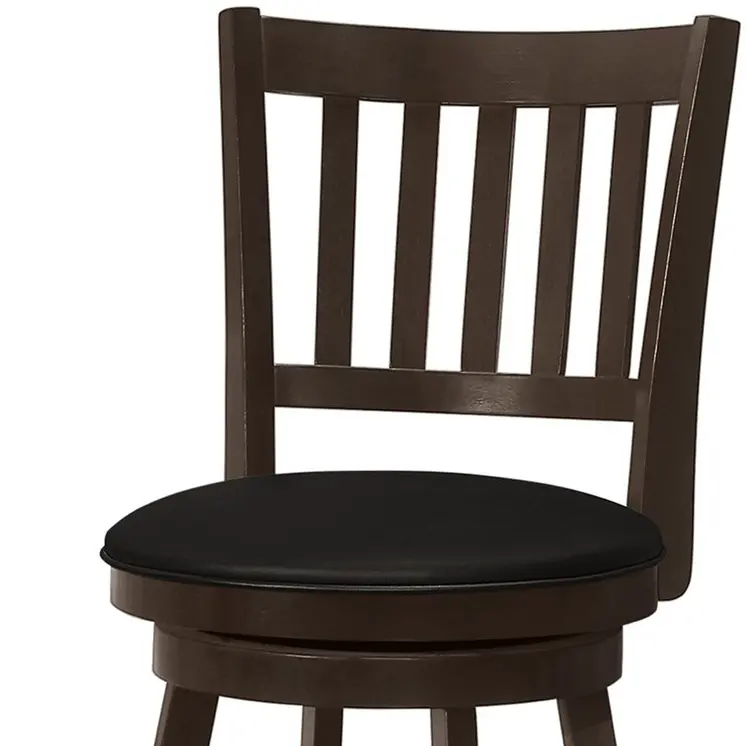 Set of Two 23" Black and Espresso Faux Leather and Solid Wood Counter Height Swivel Bar Chairs