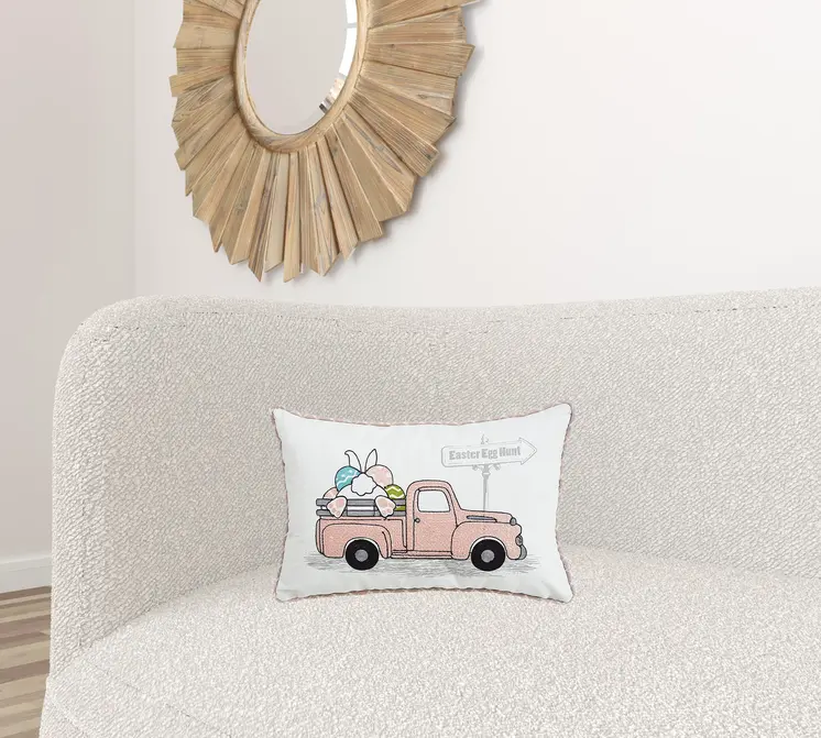 13" X 20" Pink and White Easter Egg Hunt Easter Easter Bunny Throw Pillow
