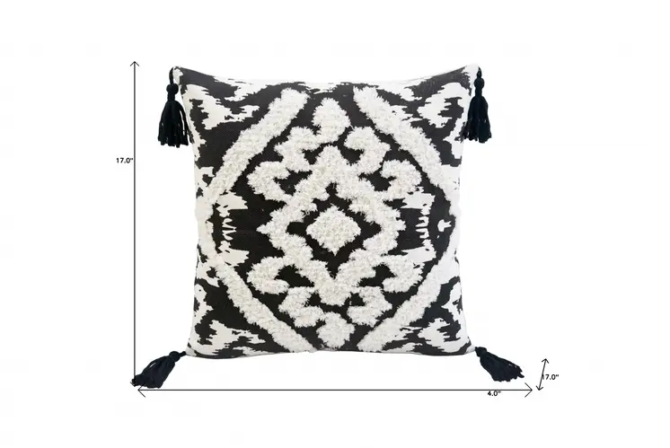 17" Black and White Throw Pillow with Tassels