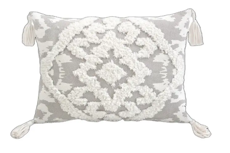 13" X 18" Gray and White Throw Pillow with Tassels