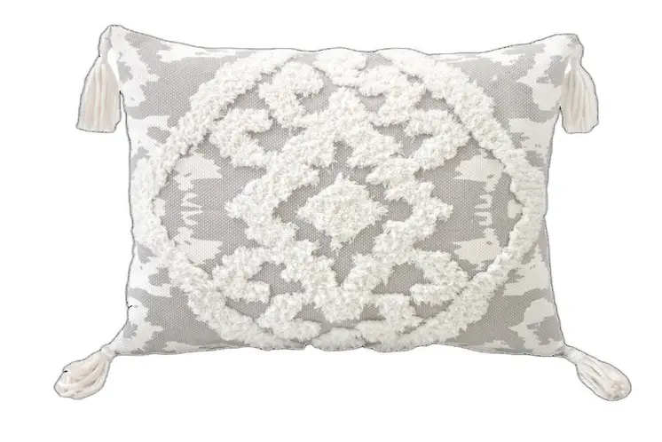 13" X 18" Gray and White Throw Pillow with Tassels