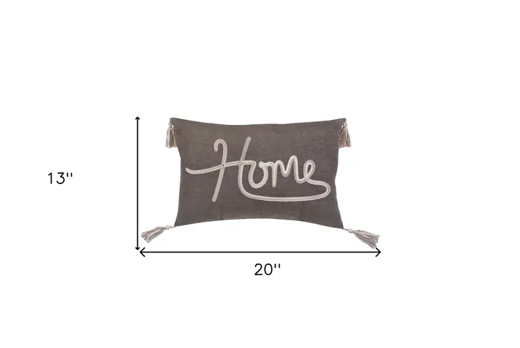 13" X 20" Gray and White Home Throw Pillow with Tassels