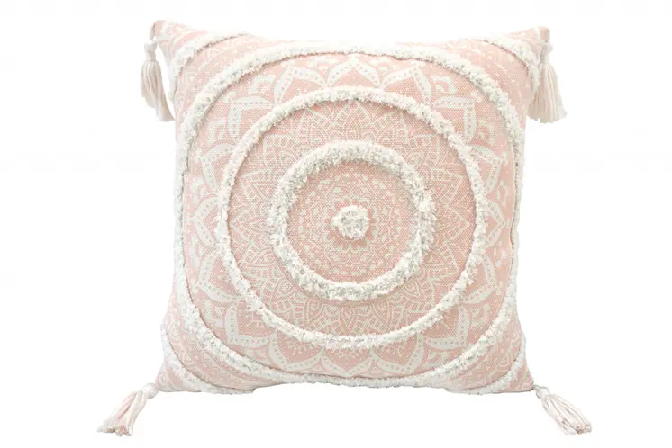 18" Peach and White Throw Pillow with Tassels