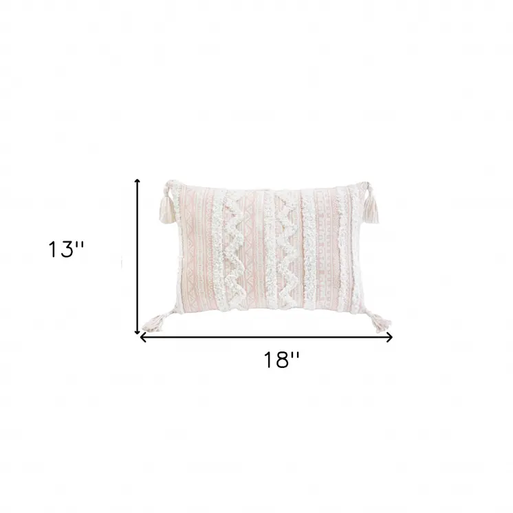 13" X 18" Beige Throw Pillow with Tassels