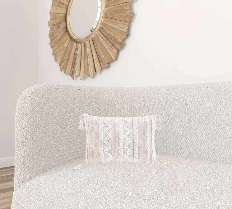 13" X 18" Beige Throw Pillow with Tassels