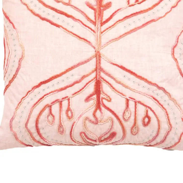 17" X 17" Coral Damask Zippered Polyester Throw Pillow With Tassels