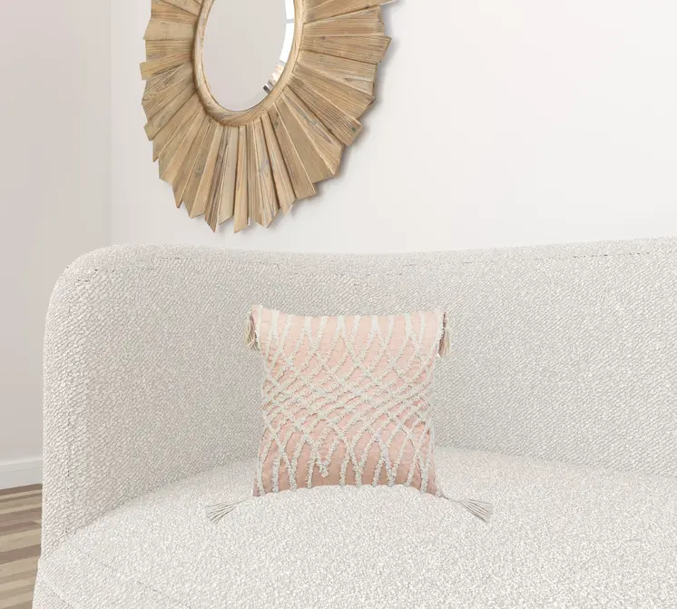 17" Beige Throw Pillow with Tassels