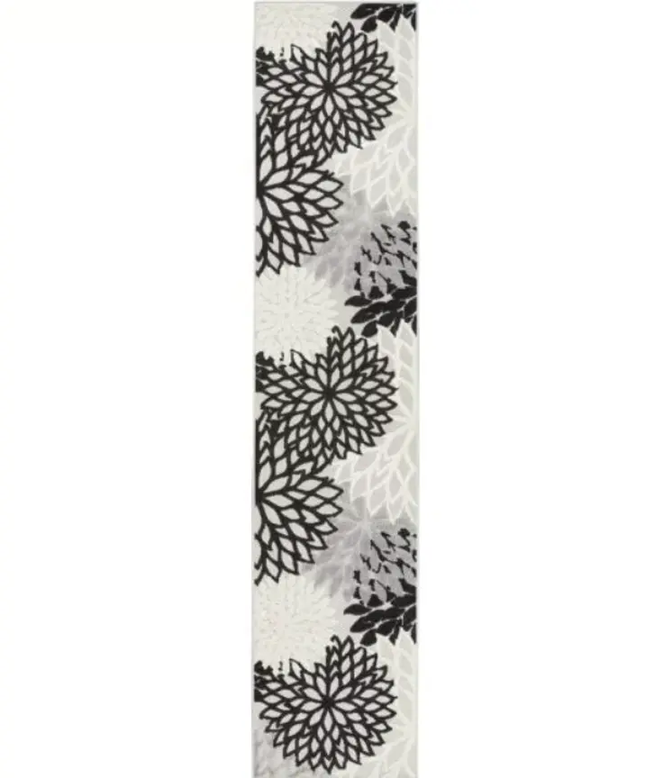 10' Black And White Indoor Outdoor Runner Rug