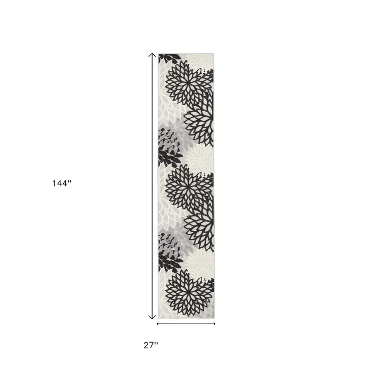12' Black And White Indoor Outdoor Runner Rug