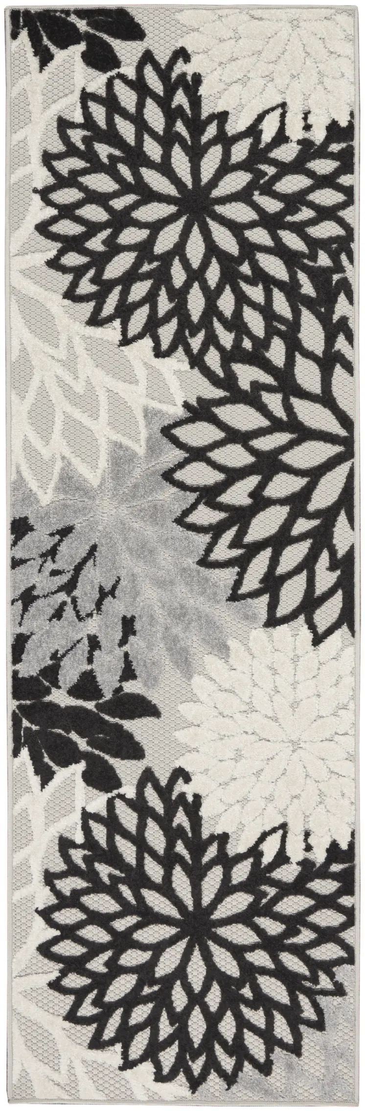 8' Black And White Indoor Outdoor Runner Rug