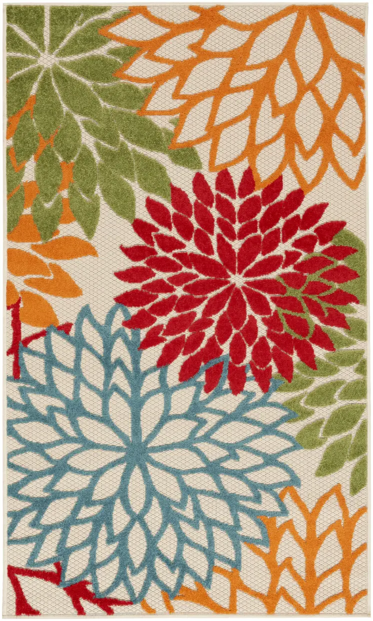 3' X 5' Green And Ivory Indoor Outdoor Area Rug