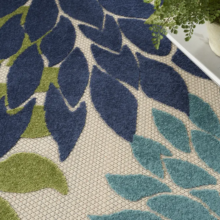 9' X 12' Blue And Orange Indoor Outdoor Area Rug