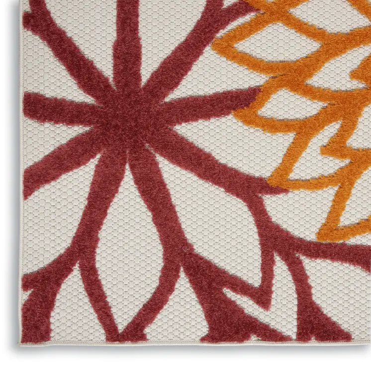 8' Red And Ivory Indoor Outdoor Runner Rug