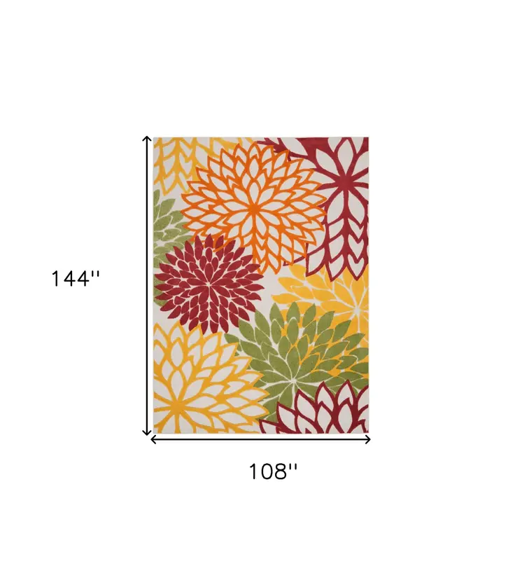 9' X 12' Red And Ivory Indoor Outdoor Area Rug