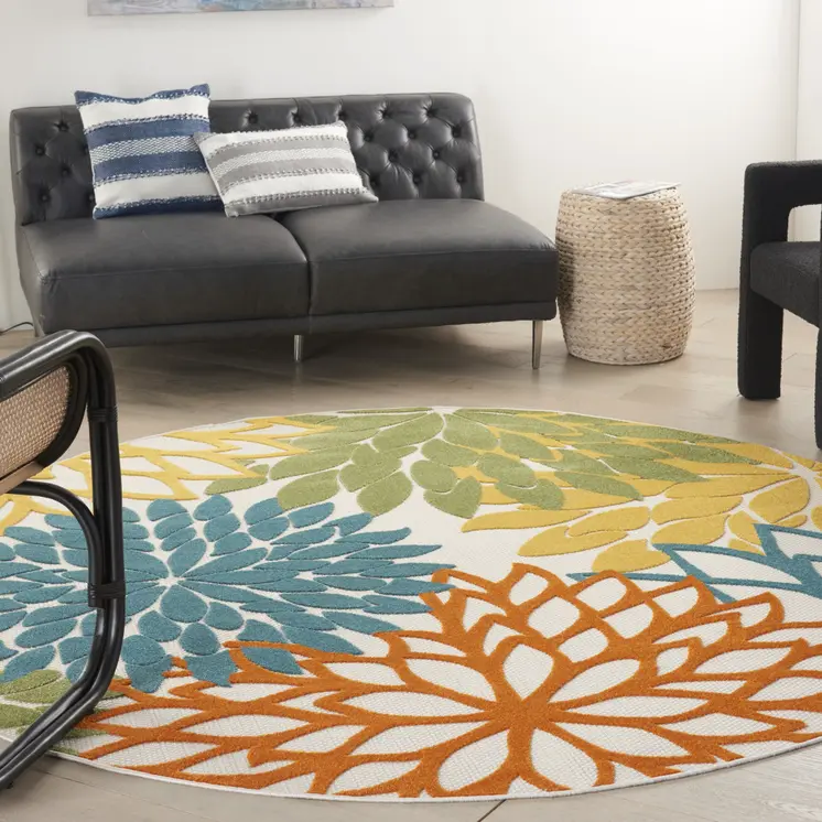 8' X 8' Blue And Ivory Indoor Outdoor Area Rug