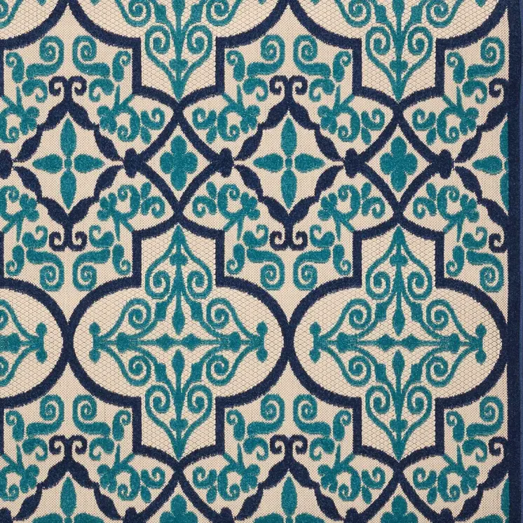 10' X 13' Blue And Ivory Indoor Outdoor Area Rug