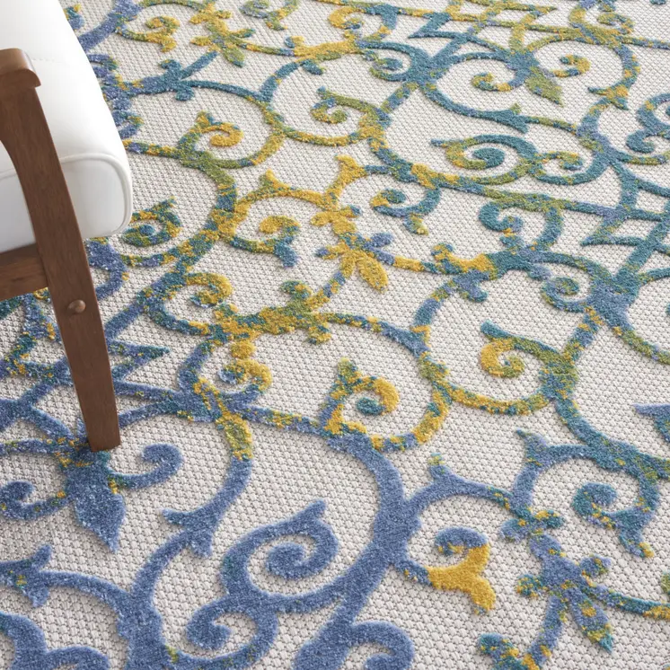 10' Blue And Gray Indoor Outdoor Runner Rug