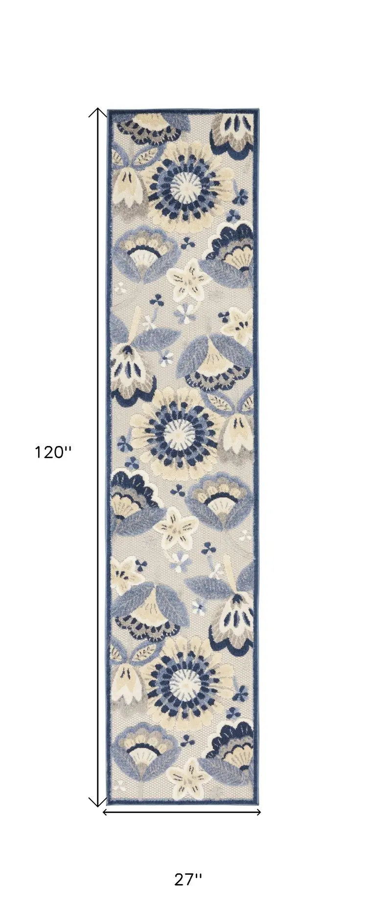 10' Blue And Gray Indoor Outdoor Runner Rug