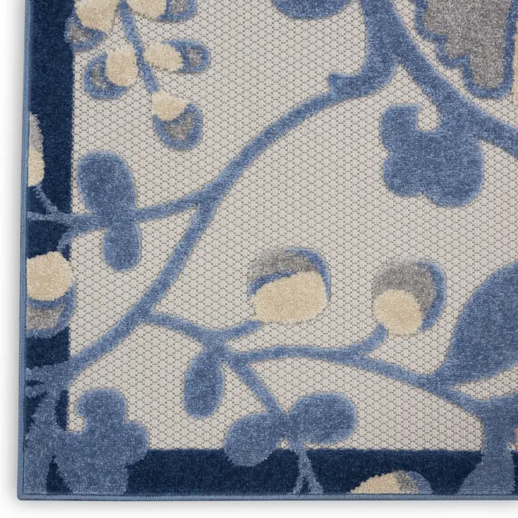 12' Blue And Gray Indoor Outdoor Runner Rug
