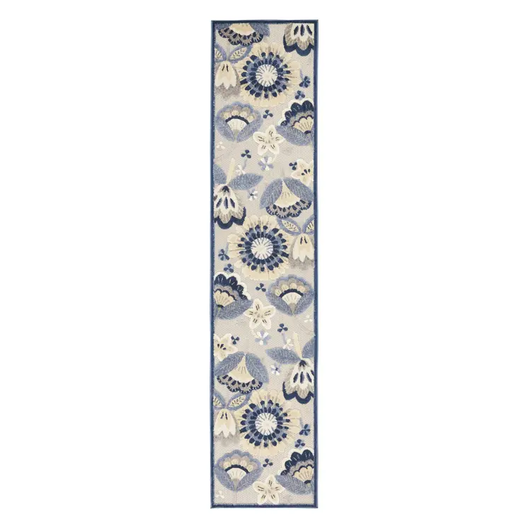 12' Blue And Gray Indoor Outdoor Runner Rug
