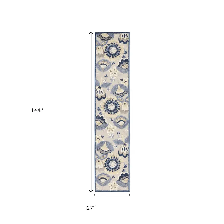 12' Blue And Gray Indoor Outdoor Runner Rug