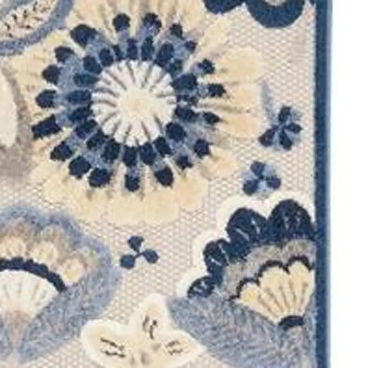 12' Blue And Gray Indoor Outdoor Runner Rug