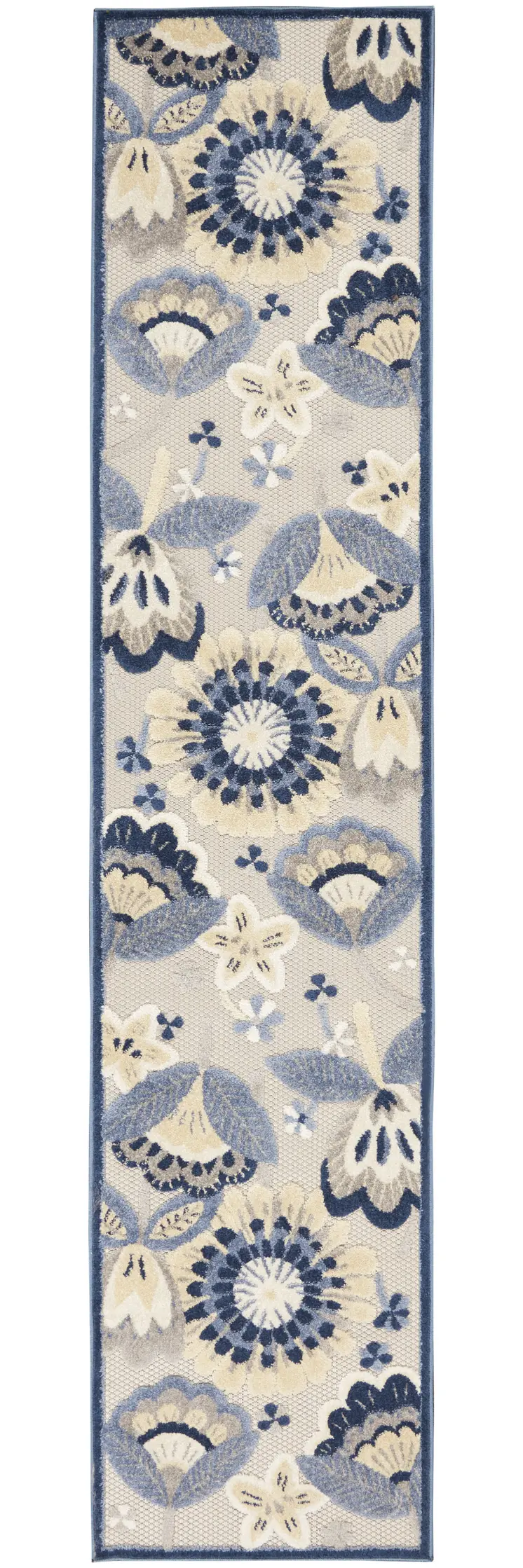 12' Blue And Gray Indoor Outdoor Runner Rug