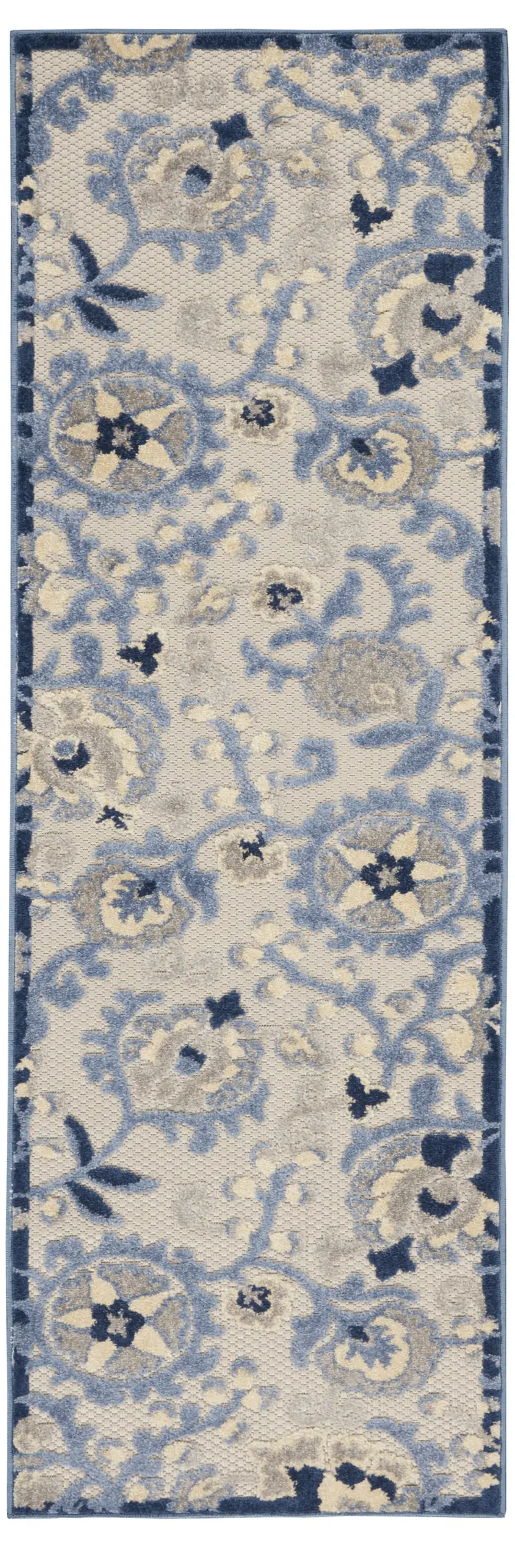 8' Blue And Gray Indoor Outdoor Runner Rug