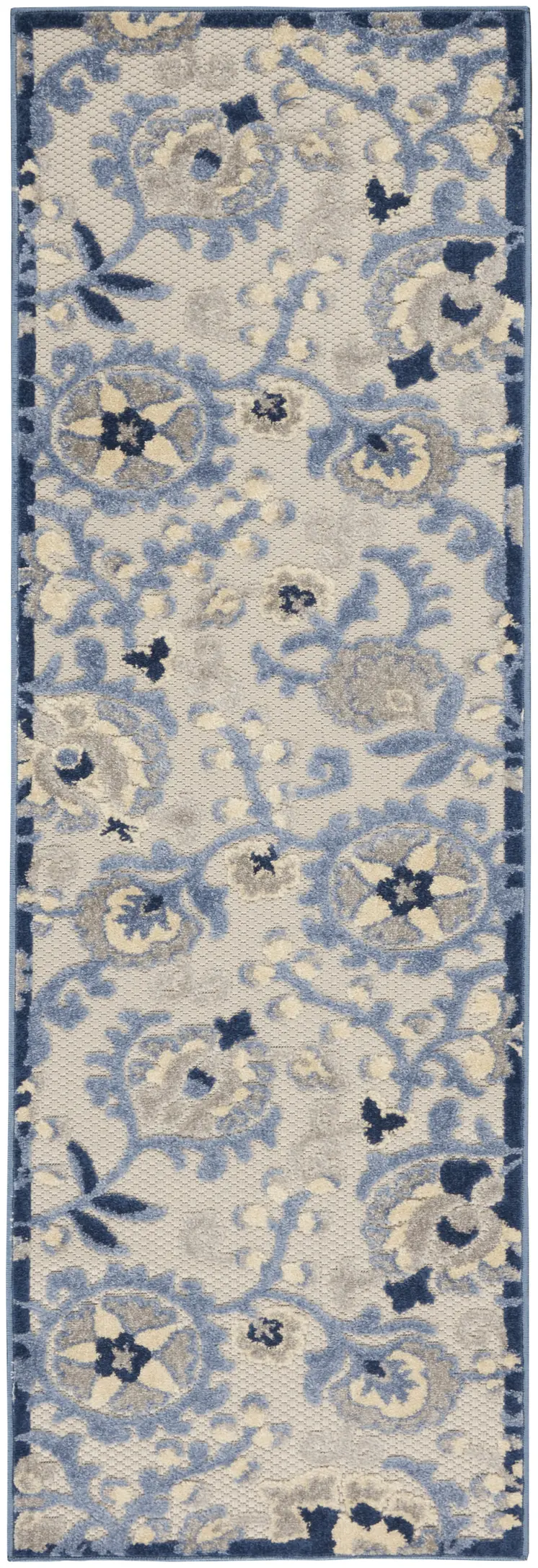 8' Blue And Gray Indoor Outdoor Runner Rug
