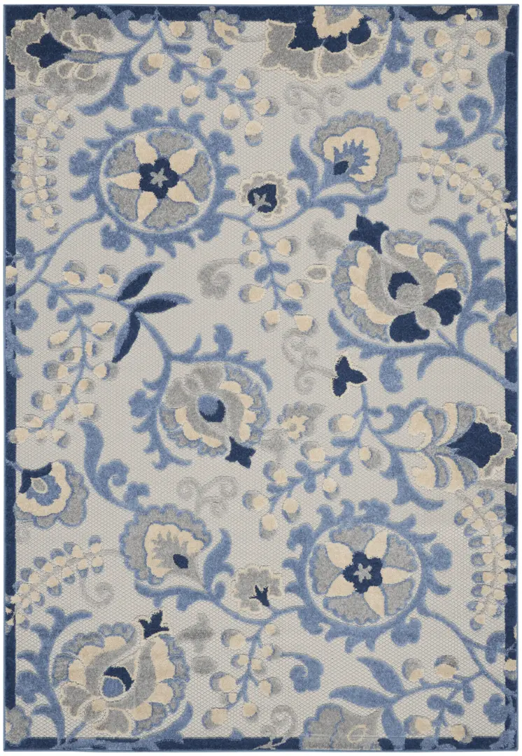 4' X 6' Blue And Gray Indoor Outdoor Area Rug