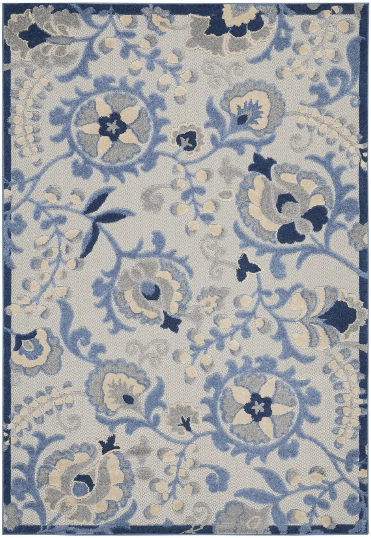 4' X 6' Blue And Gray Indoor Outdoor Area Rug
