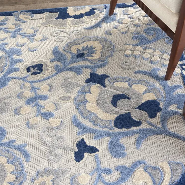 4' X 6' Blue And Gray Indoor Outdoor Area Rug