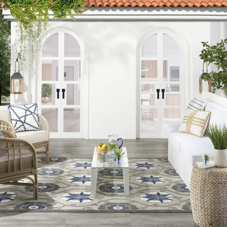 9' X 12' Blue And Gray Indoor Outdoor Area Rug