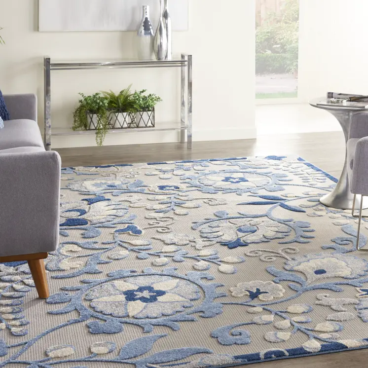 9' X 12' Blue And Gray Indoor Outdoor Area Rug