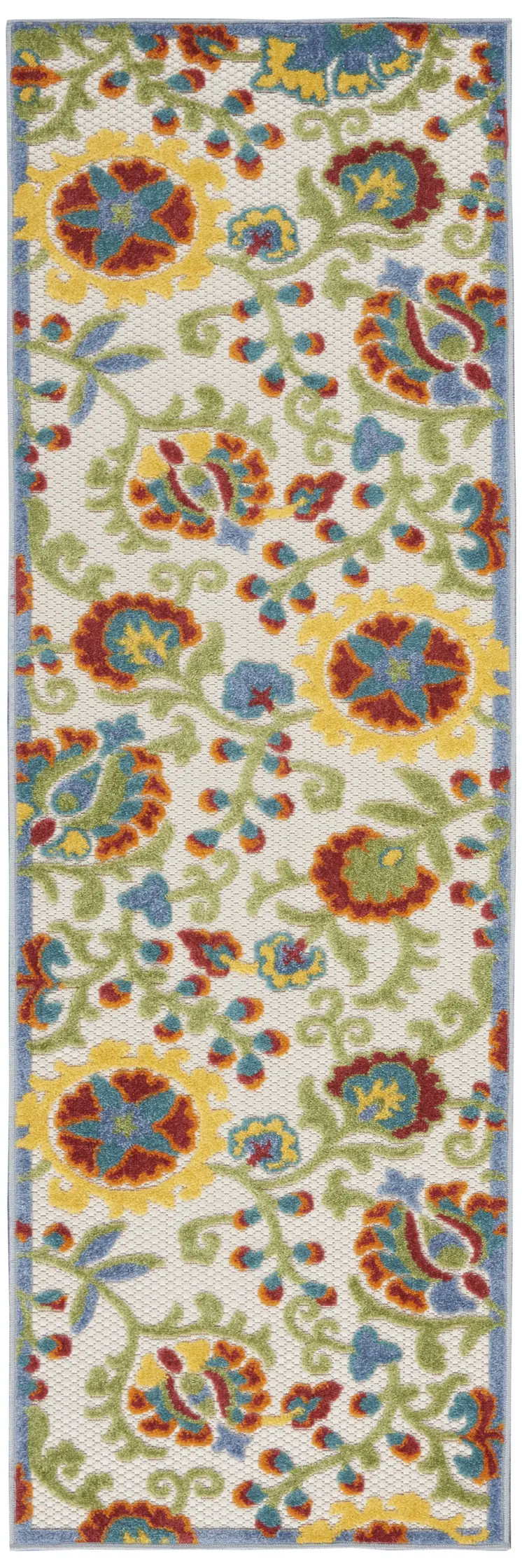 6' Green And Ivory Indoor Outdoor Runner Rug