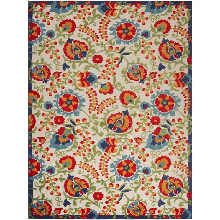 9' X 12' Blue And Beige Indoor Outdoor Area Rug